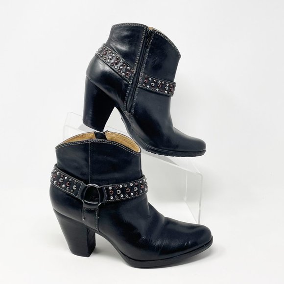 Sofft Womens Black Leather Studded Side Zip Heel Booties Size 6 - Picture 2 of 13